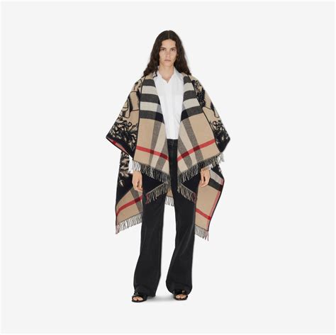 Reversible EKD Check Wool Cape in Archive beige 